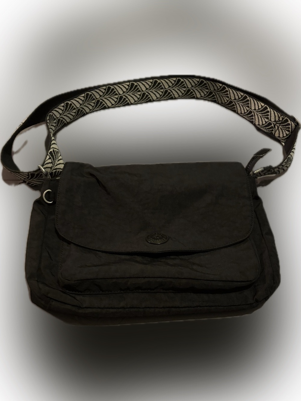 Kipling Black Crossbody Bag with Patterned Strap